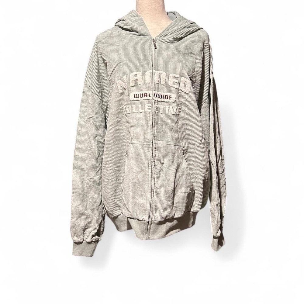 Mint color corduroy Hooded Zip-Up Jacket